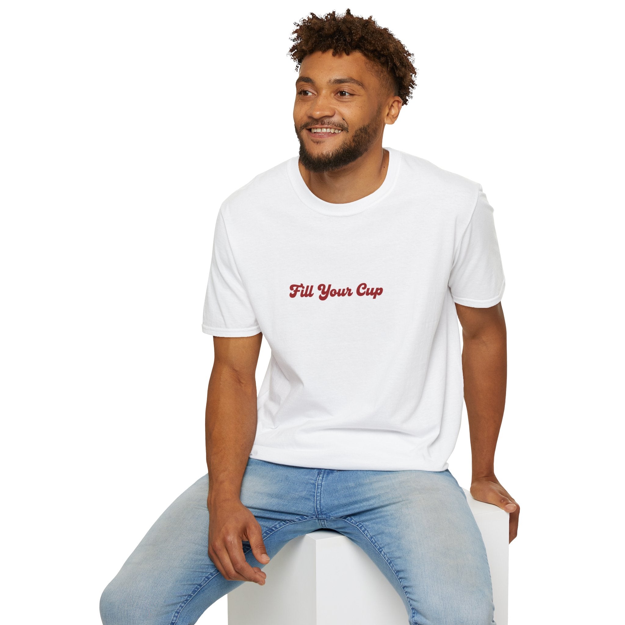 Fill Your Cup T-Shirt — Cozy Motivational Tee with Script Text